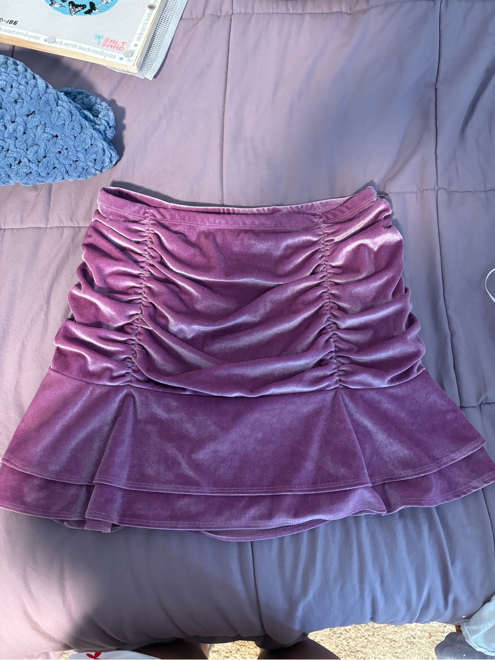 wild fable Velvet Ruched Mini Skirt in Lavender Pink